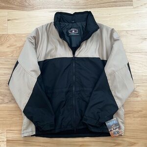 Men's Two-Tone Black & Tan Fleece Lined Windbreaker Jacket Vintage 90s NWT 2XL